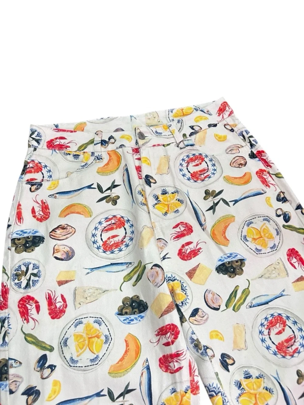 Italian summer Mediterranean wide leg tapas novelty print pants jeans - Picture 3 of 6